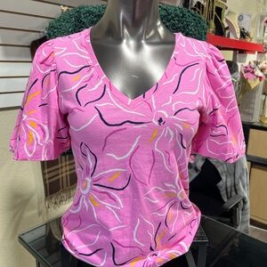 Ann Taylor Factory Pink Floral Short Sleeve Top